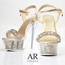 [ビジューワンベルトオープントゥラメハイヒール]AngelR(エンジェルアール)|SH031　ハイヒール /パンプス /オープントゥ/ サンダル /パール/ ビジュー/ ラメ /厚底/ドレス /キャバ シューズ /ドレス /フォーマル /パーティー/ 女子会