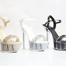 [ビジューワンベルトオープントゥラメハイヒール]AngelR(エンジェルアール)|SH031　ハイヒール /パンプス /オープントゥ/ サンダル /パール/ ビジュー/ ラメ /厚底/ドレス /キャバ シューズ /ドレス /フォーマル /パーティー/ 女子会